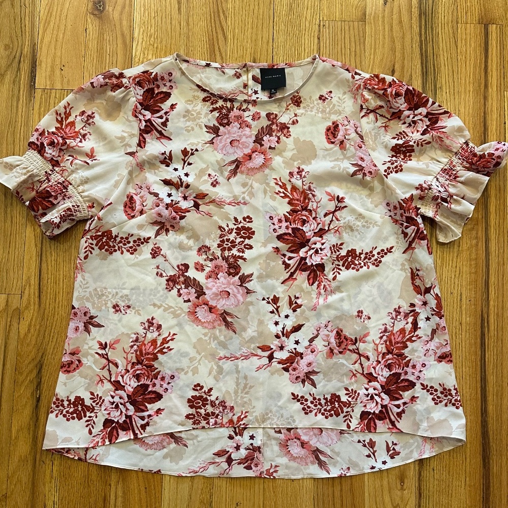 Alex Marie Pink Floral Puff Sleeve Womens Blouse Shirt Top size XL